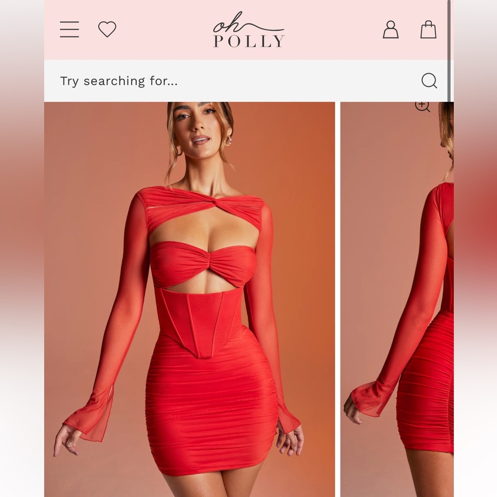 Oh Polly Red Long Sleeve Ruched Mini Dress